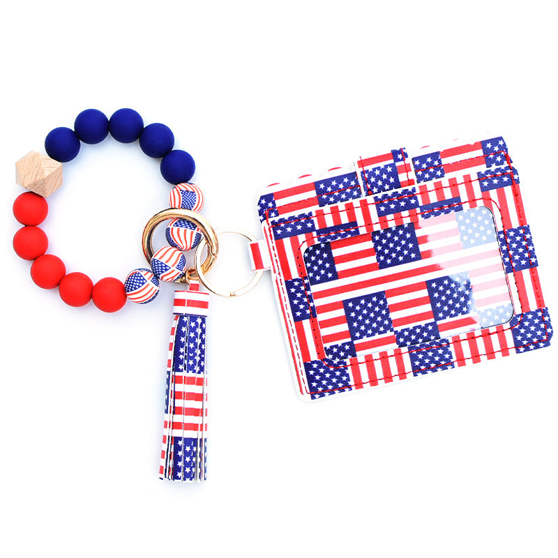 Wholesale Independence Day Card Holder Silicone Beaded Wrist Keychain